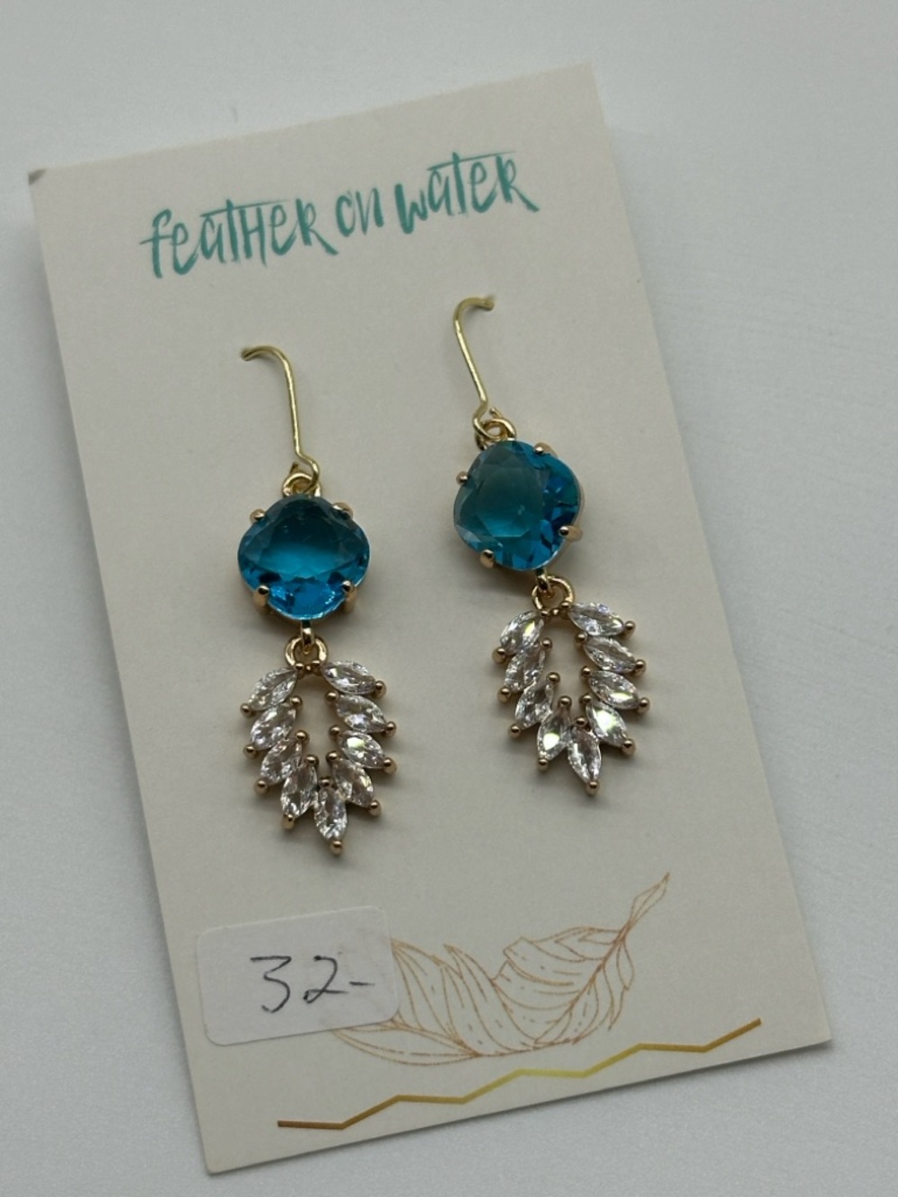 4/$50 SALE ❤️ Gold-Plated Blue Crystal Leaf Drop Earrings